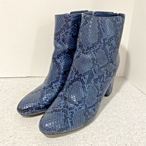 Blue Faux Snakeskin Ankle Boots Booties by Old Navy US 7M High Heel Boho Hippie - Picture 1 of 9